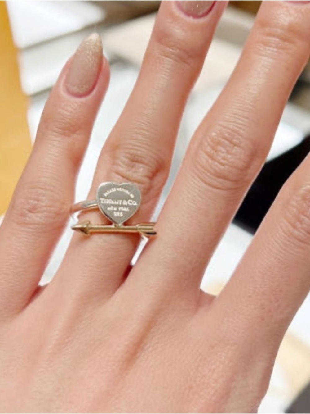 🎀 Tiffany & Co. Return to Tiffany Lovestruck Heart Tag Ring Silver & Rose Gold 🎀 - Picture 2 of 7